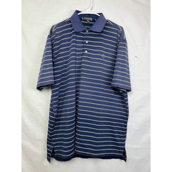 Peter Millar Men's Size Large Gray/Blue Striped Summer Comfort Short Sleeve Polo - Picture 1 of 7